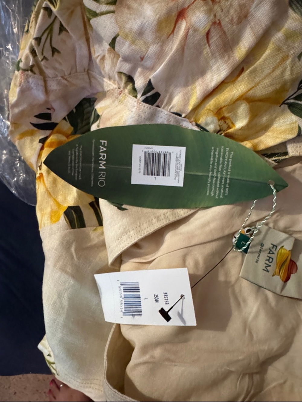 FARM Rio Cream Mini Dress with Yellow Floral Print and Puff Sleeves - Picture 5 of 5